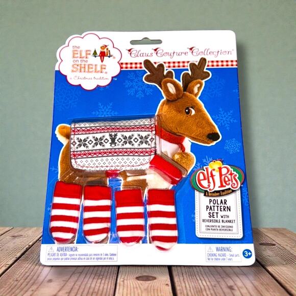 Elf On The Shelf Retired Reindeer Polar Pattern Blanket and red and white Socks - Picture 1 of 2
